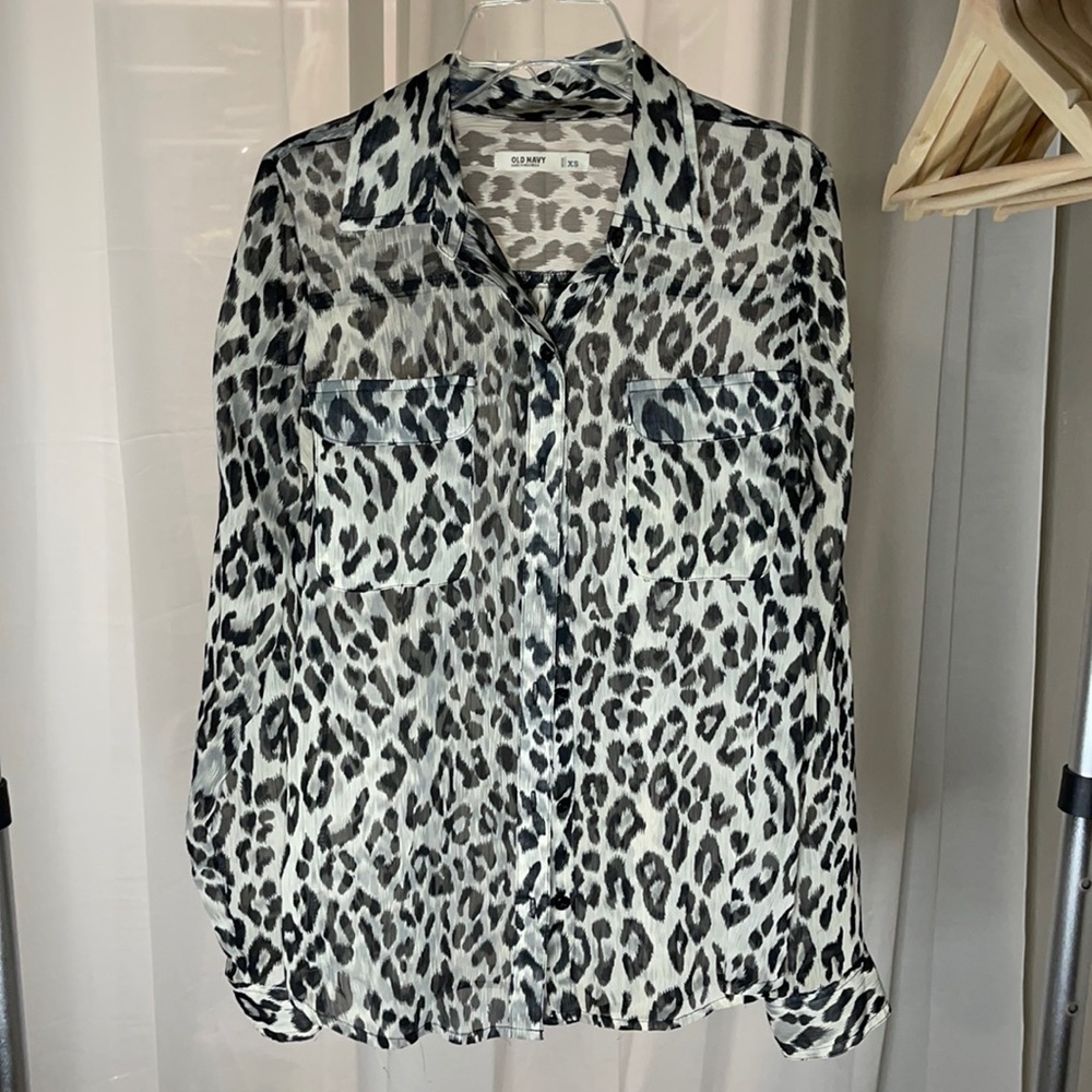 Sheer leopard print button down